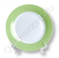 Тарелка белая для сублимации 2D, 20см, каемка зеленая, подставка в комплекте, в индивидуальной уп.