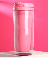 Термостакан пластиковый под полиграфическую вставку, розовый, 350 мл