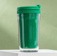 Термостакан пластиковый под полиграфическую вставку, зеленый, 250 мл